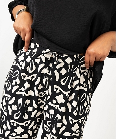pantalon large en maille froissee imprimee et extensible femme grande taille noir pantalons largesK341301_2
