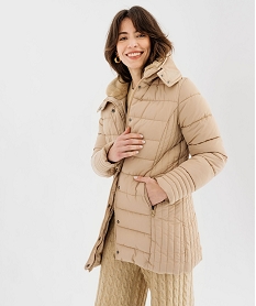 GEMO Manteau matelassé avec col montant doublé femme Beige