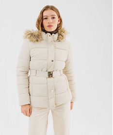 GEMO Blouson matelassé avec capuche à bord amovible et ceinture femme Beige