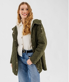 GEMO Manteau matelassé à capuche chaude femme Vert