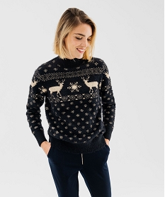 GEMO Pull de Noël pailleté en maille poilue femme Noir