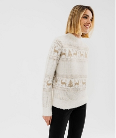 GEMO Pull de Noël avec motifs scintillants femme Beige