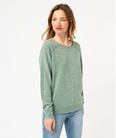 GEMO Pull fin à col rond finitions roulottée femme Vert