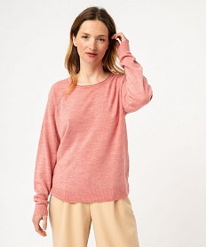 GEMO Pull fin à col rond finitions roulottée femme Rose