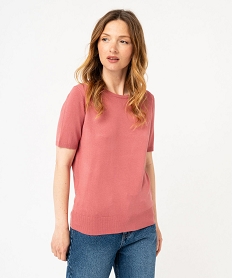 GEMO Pull à manches courtes en maille fine femme Rose