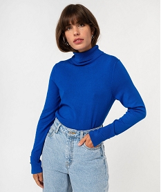 GEMO Pull fin en viscose à col roulé femme Bleu