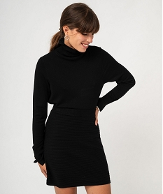 GEMO Pull fin en viscose à col roulé femme Noir