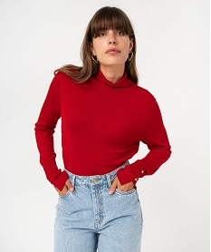 GEMO Pull fin en viscose à col roulé femme Rouge