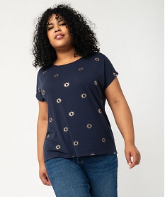 tee-shirt femme grande taille a manches courtes avec motifs bleuK359601_1