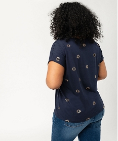 tee-shirt femme grande taille a manches courtes avec motifs bleuK359601_3
