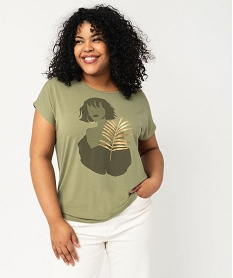 tee-shirt femme grande taille a manches courtes avec motifs vertK359701_2