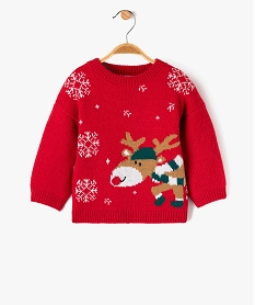 GEMO Pull de Noël avec motif renne bébé Rouge