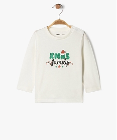 GEMO Tee-shirt manches longues inscription pailletée spécial Noël bébé Beige