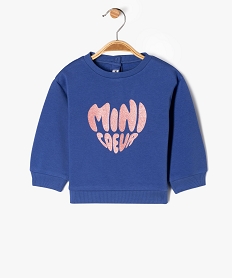 GEMO Sweat molletonné bébé fille avec motifs et message Bleu