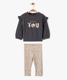 GEMO Ensemble 2 pièces sweat et legging bébé fille Gris