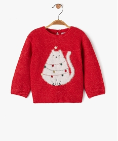 GEMO Pull de Noël avec motif chat en maille duveteuse bébé fille Rouge