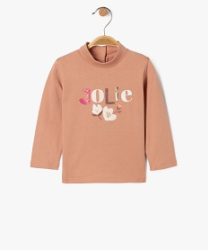 GEMO Tee-shirt manches longues et col roulé imprimé bébé fille Rose