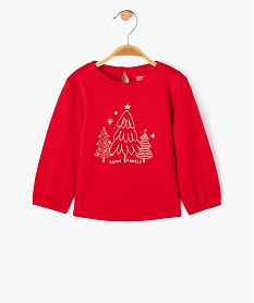 GEMO Tee-shirt manches longues motif pailleté spécial Noël bébé fille Rouge