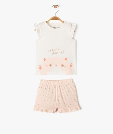 GEMO Pyjashort 2 pièces à volants avec motif chaton bébé fille Beige