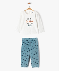 GEMO Pyjama en velours 2 pièces avec inscription brodée bébé garçon Beige