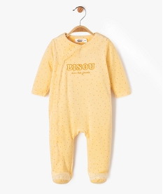 GEMO Pyjama en velours à motifs pois et inscription pailletée bébé fille Jaune