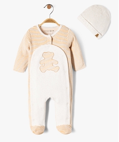 ensemble 2 pieces bebe garcon pyjama en velours et bonnet- lulucastagnette beige pyjamas veloursK415001_1