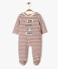 GEMO Pyjama en velours à rayures avec inscription brodée bébé garçon Beige