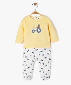 GEMO Pyjama en velours effet 2 en 1 avec motifs tracteurs bébé garçon Jaune