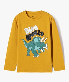 tee-shirt a manches longues avec motif dinosaures et sequins reversibles garcon jaune tee-shirtsK490901_2