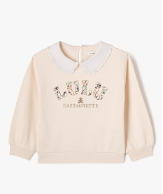 GEMO Sweat brodé avec col Claudine froncé fille - LuluCastagnette Beige