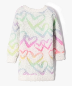 robe pull en maille duveteuse et motifs cœurs fluo fille beigeK545601_3