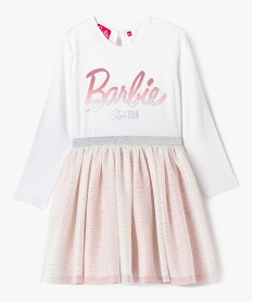 GEMO Robe à manches longues en coton et tulle fille - Barbie Blanc