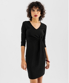 GEMO Robe courte à manches 34 en maille extensible pailletée femme Noir