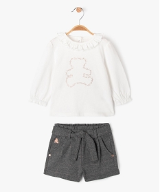 GEMO Ensemble 2 pièces bébé fille T-shirt et short - LuluCastagnette Gris