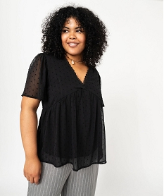 GEMO Blouse manches courtes en voile plumetis femme grande taille Noir