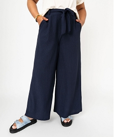 GEMO Pantalon large et fluide en matière froissé femme grande taille Bleu