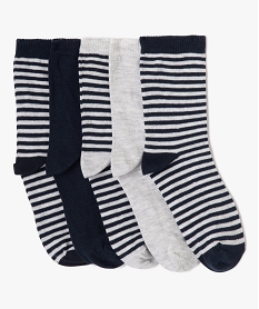 GEMO Chaussettes rayées et unies garçon (lot de 5) Bleu