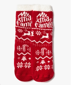 GEMO Chaussettes de Noël avec intérieur chaud et patins antidérapants femme Rouge