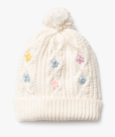 GEMO Bonnet en maille torsadée doublée polaire avec pompon bébé fille beige standard