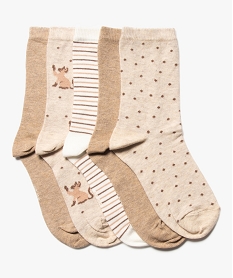 GEMO Chaussettes hautes assorties femme (lot de 5) beige standard