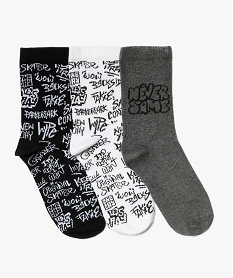 GEMO Chaussettes tige haute imprimé garçon (lot de 3) Noir