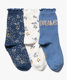 GEMO Chaussettes hautes en coton à tige roulottée fille (lot de 3) bleu standard