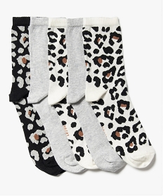 GEMO Chaussettes hautes imprimées léopard femme (lot de 5 paires) noir vif