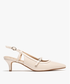 GEMO Escarpins sling-back vernis à bout pointu et petit talon femme Beige