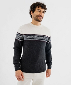 GEMO Pull col rond à bande jacquard homme Gris