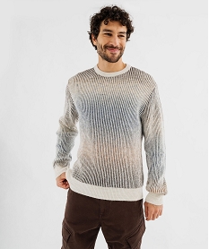 GEMO Pull en maille côtelée tie-and-dye homme Blanc