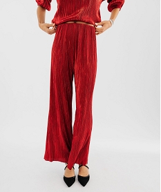 GEMO Pantalon en maille plissée métallisée femme Rouge