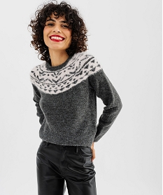 GEMO Pull avec motifs scintillants sur le haut femme Gris