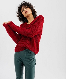 GEMO Pull en grosse maille à col V femme Rouge