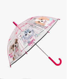 GEMO Parapluie transparent avec motifs chiens et chats fille rose standard